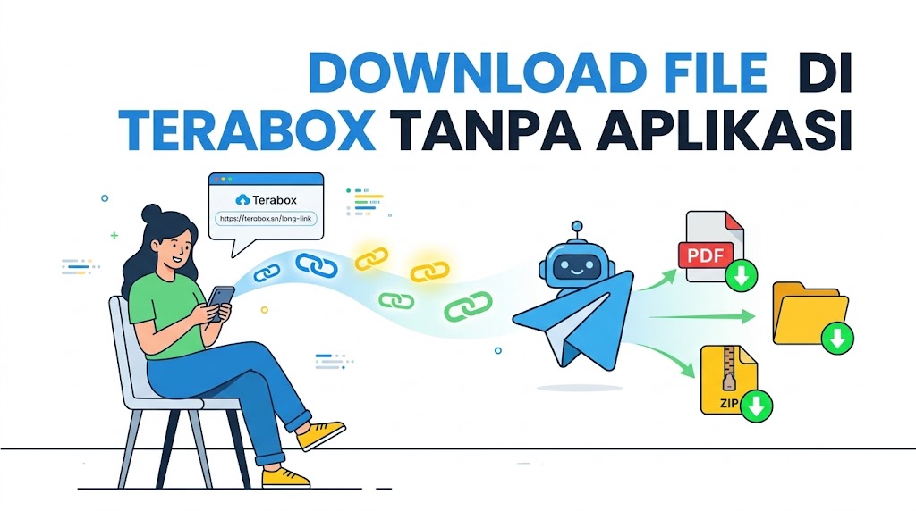 Ilustrasi langkah demi langkah tentang cara download file di terabox tanpa aplikasi menggunakan perantara bot Telegram yang cepat.