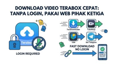 Ilustrasi minimalis yang menunjukkan cara download video terabox cepat tanpa login menggunakan berbagai situs web pihak ketiga seperti TeraDownloader dan TubeNinja.