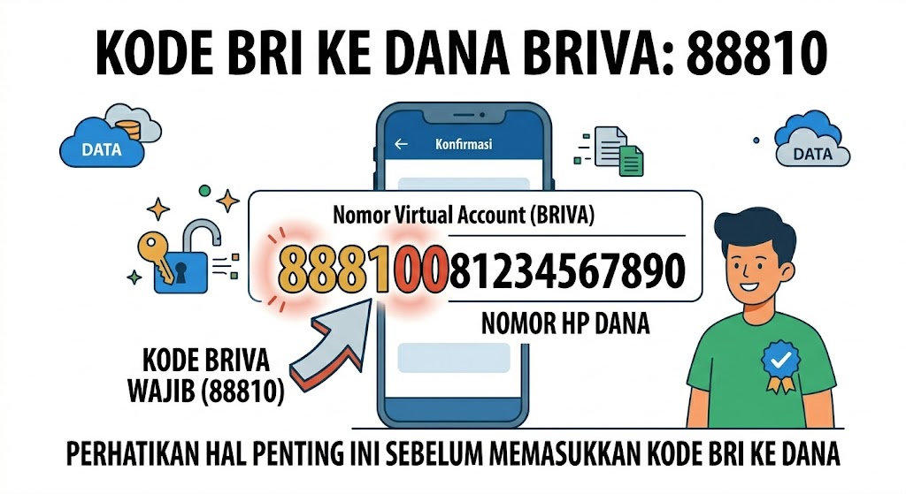 pentingnya memasukkan kode prefix BRIVA 88810 yang benar sebelum nomor handphone untuk mencegah error kode fp69 bri ke dana saat transfer ke DANA.