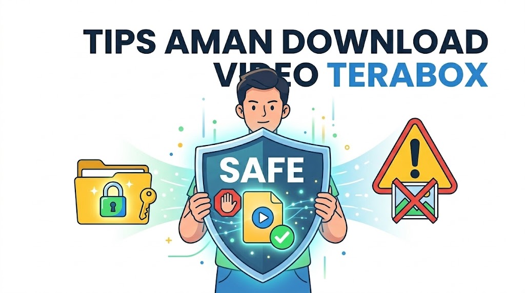 Ilustrasi panduan keamanan bagi pengguna saat melakukan proses download video terabox menggunakan layanan pihak ketiga agar terhindar dari malware.