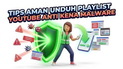Ilustrasi panduan tips aman memblokir iklan dan virus saat kalian unduh playlist youtube menggunakan situs web downloader gratisan.