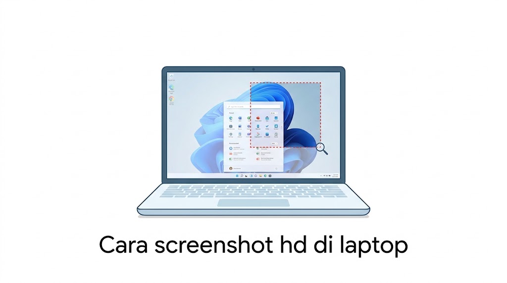 Panduan menggunakan fitur Snipping Tool sebagai cara agar screenshot hd di laptop Windows.