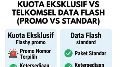 Gambar tabel panduan lengkap untuk memudahkan pelanggan memahami perbedaan telkomsel data dan telkomsel data flash.